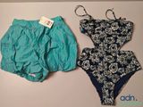 deux maillots de bain et culottes pour femmes posés sur une table