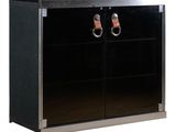 the black cabinet has two leather handles on the doors