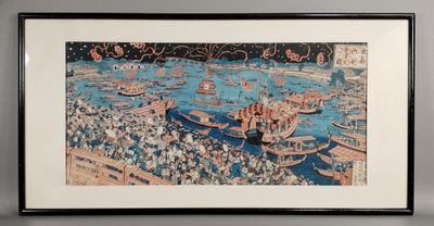 une image représentant un tableau de bateaux dans un port, avec le ciel en arrière-plan