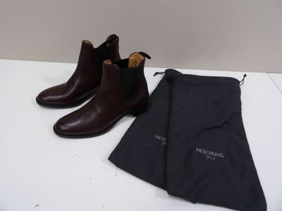 HESCHUNG - Bottines état neuf en cuir grainé bordeaux, en ta…