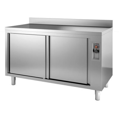 an image of a stainless steel counter with two doors