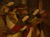 painting of a group of angels surrounding a woman in a bed