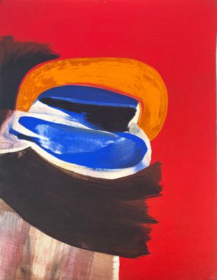an image of a painting of a hat on a red background