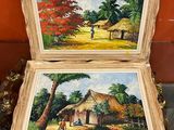 deux tableaux représentant un couple debout devant un immeuble