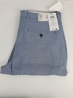 a picture of a pair of blue pants with a tag on it