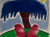 tableau représentant un oiseau bleu perché sur une fleur rose
