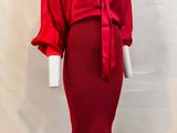 an image of a woman ' s red dress on a mannequin