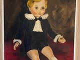 un tableau représentant une petite fille assise sur une couverture rouge
