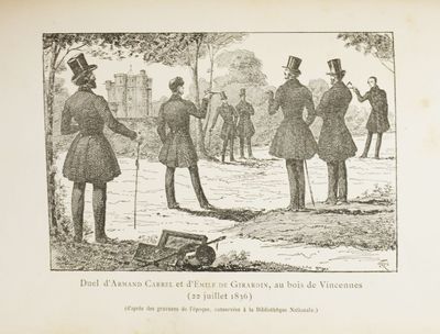 a drawing of a group of men standing in a park
