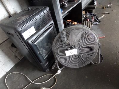 un ventilateur posé à côté d'une armoire
