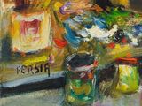 a painting of a vase of flowers on a table