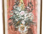 an image of a painting of flowers in a vase on a table