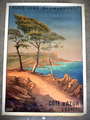 painting of a painting of a beach with trees on the shore