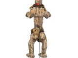 an image of a wooden statue of a man with a flower on his head