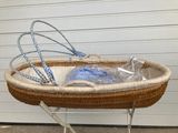 a wicker bassine with a plastic bag in it
