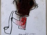 painting of a man holding a cup of coffee on a white wall