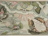 an old map of a town with a river running through it
