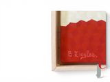 a picture of a painting of a red mountain in a frame