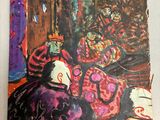 a picture of a painting on a table with a pair of scissors next to it