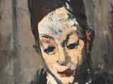 an image of a painting of a woman in a black dress