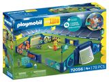 the playmobil is in the box with a soccer field