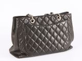 chanel black quilted leather tote bag with silver hardware