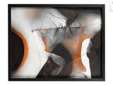 abstract painting of a woman ' s torso with orange and white paint