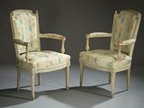 pair of louis xvi style armchairs with floral upholstered arms