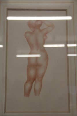 a picture of a drawing of a nude woman in a white frame
