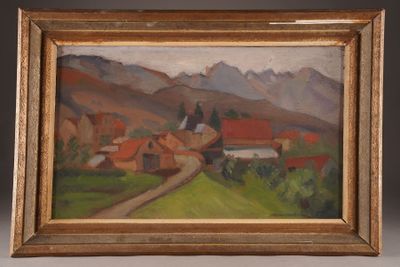 an image of a painting of a man riding a horse down a road
