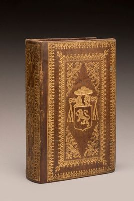an old book with a gold and brown design on it