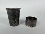 pair of antique silverplated cups and a silverplated cup