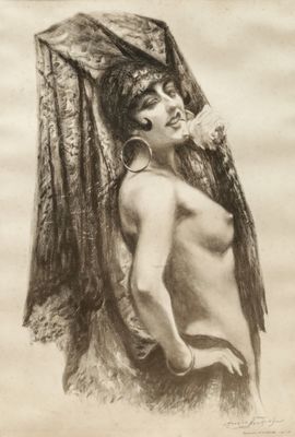 an image of a drawing of a woman with a veil on her head