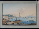 a picture of a painting of a harbor with boats