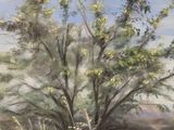 a painting of a tree in the middle of a field