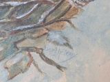 a painting of a bird sitting on a tree branch