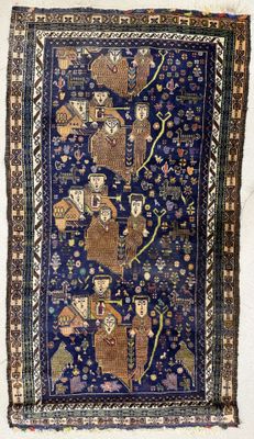 Tapis afghan en lainé à décor de personnages