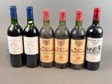 six bouteilles de vin sont alignées sur une table