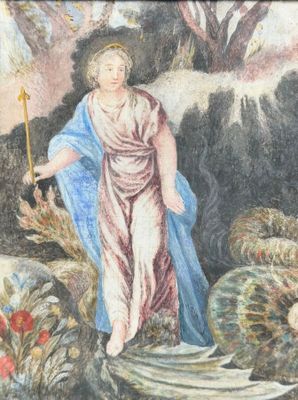 an image of a painting of a woman with a staff in a field