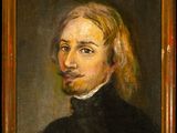 an oil painting of a man with long hair and a beard