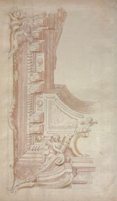 an old drawing of a clock on a wall in a room