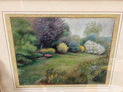 une photo d'un tableau représentant un jardin, dans un cadre