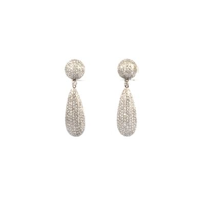 a pair of earrings with diamonds on a white background