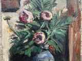 une peinture de fleurs dans un vase sur une table