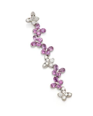 a pair of pink sapphire and diamond earrings