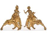 paire de figurines anciennes en laiton représentant une dame et un enfant