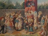 a painting of a group of children playing outside