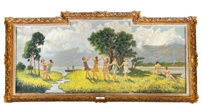 une image d'une peinture représentant un groupe de personnes dans un champ