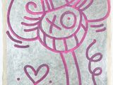 drawing of a pink flower with the word smile written on it