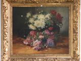 une peinture de fleurs dans un vase sur une table